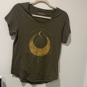 Lucky Brand Olive Green Tee with Gold Celestial Graphic cotton blend